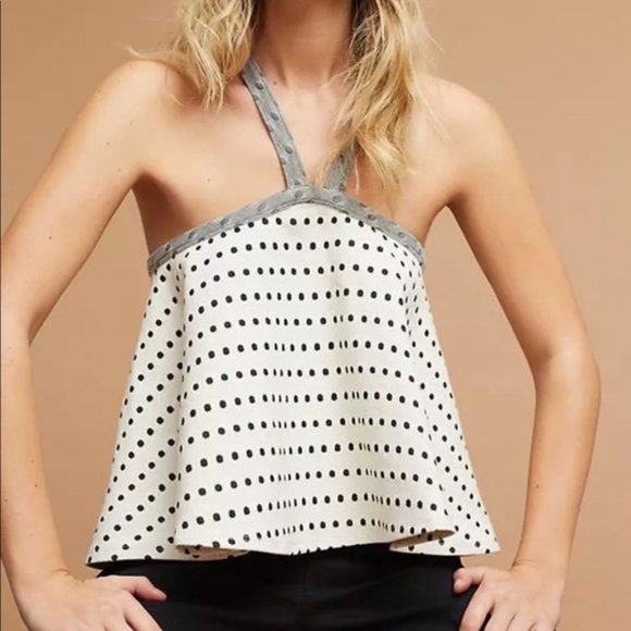 Anthropologie Jemma Jacquard Polka Dot Halter Top S - Picture 3 of 5